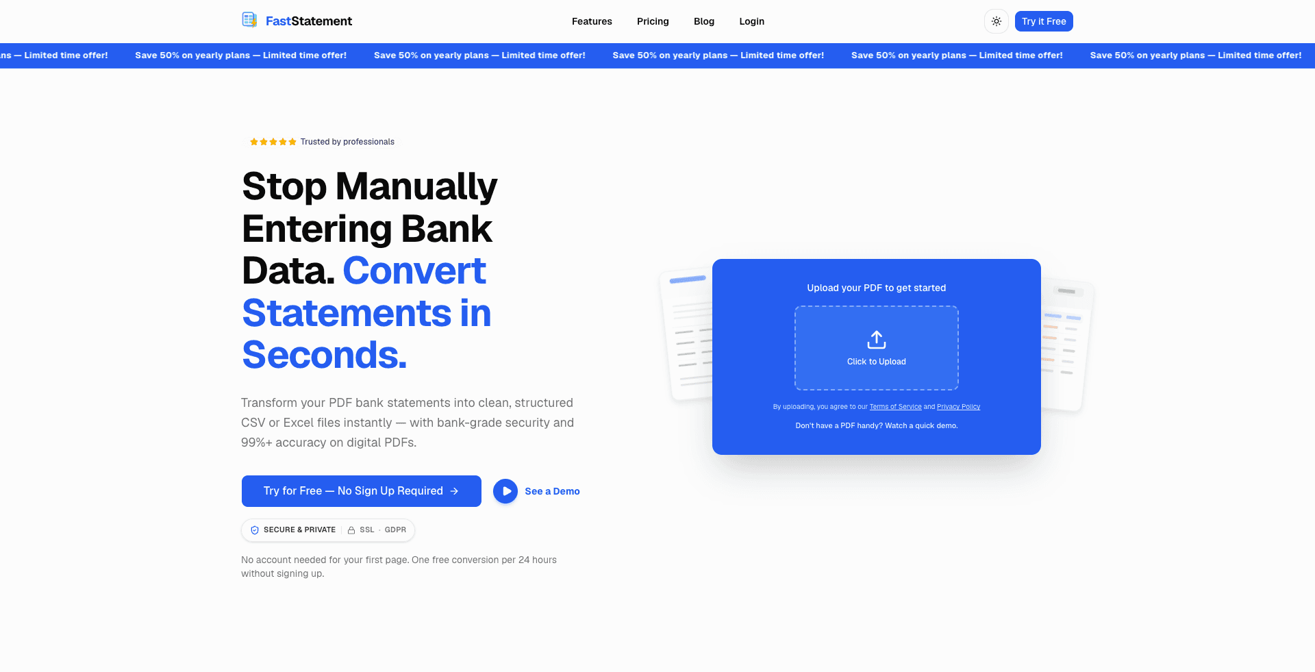 FastStatement: PDF bank statement to CSV/Excel conversion dashboard