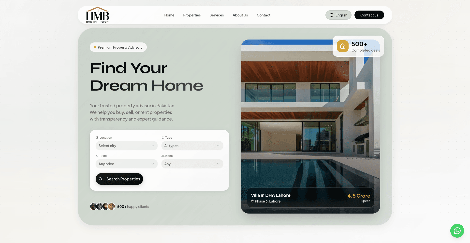 HMB Real Estate: property search and lead CRM dashboard
