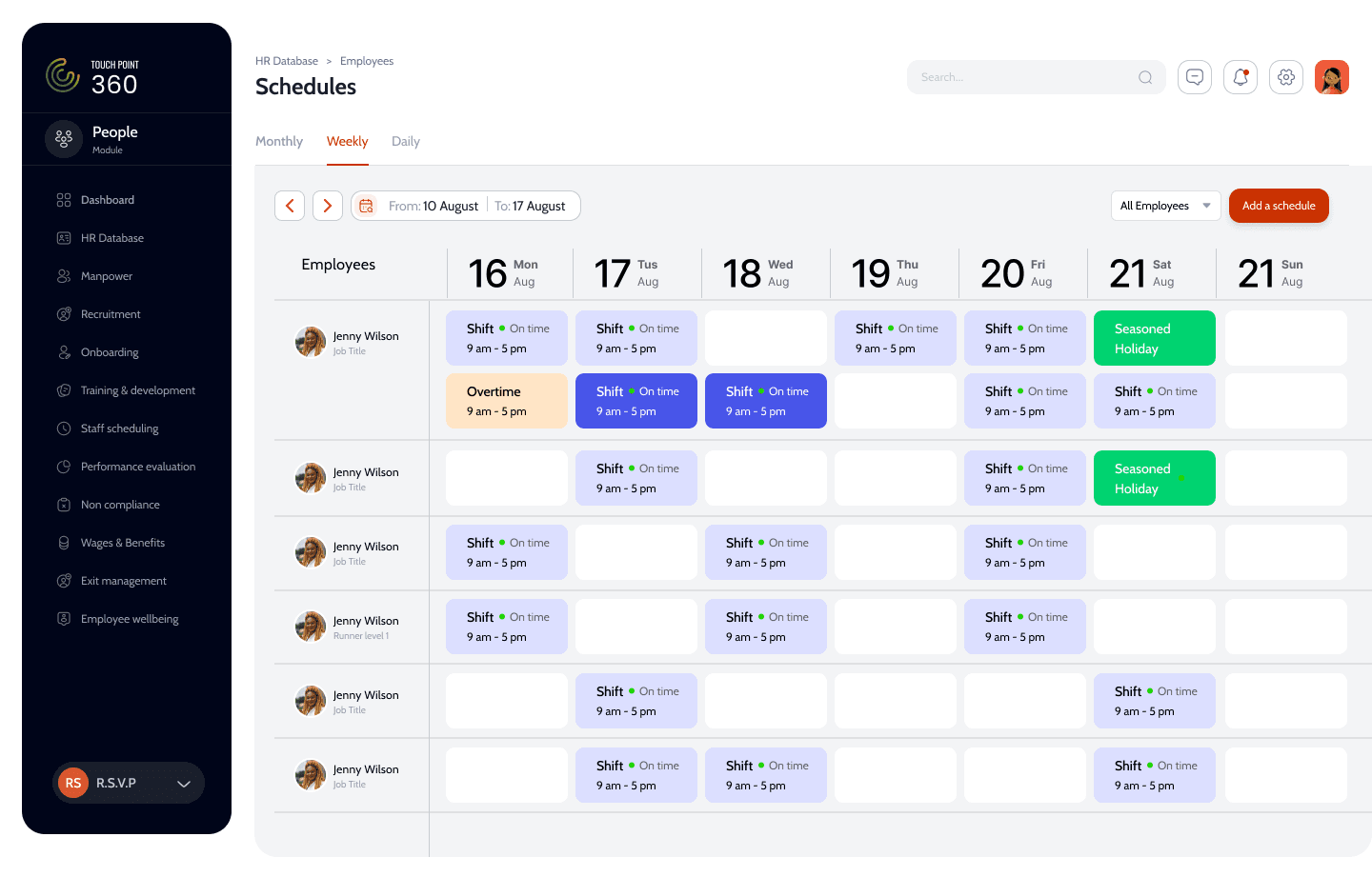 Touch Point 360: employee scheduling & HR management dashboard